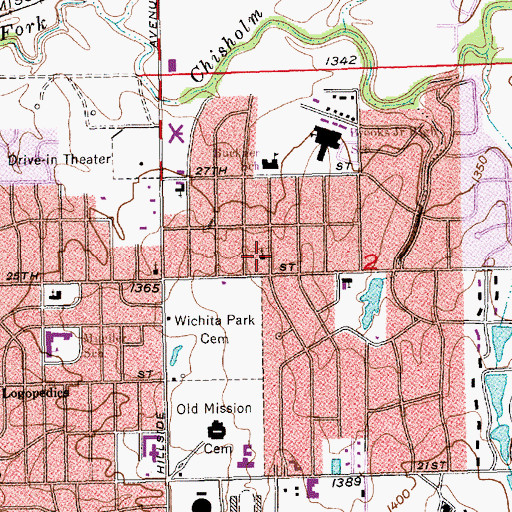 Topographic Map of College Crest Church of Christ, KS