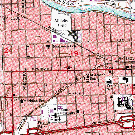 Topographic Map of West Douglas Church of Christ, KS