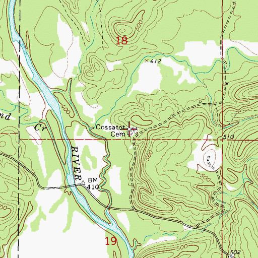 Topographic Map of Cossatot Cemetery, AR