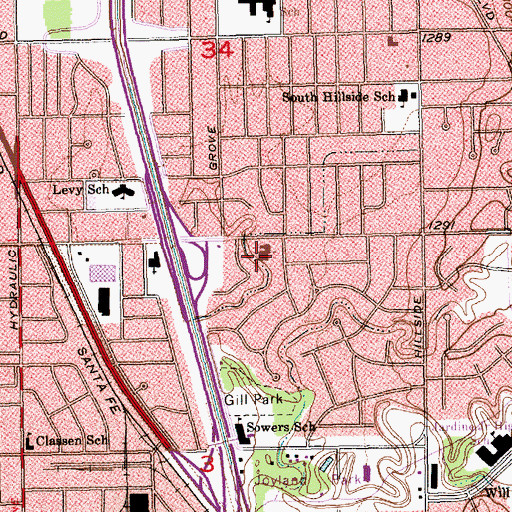 Topographic Map of Pawnee Avenue Church of God, KS