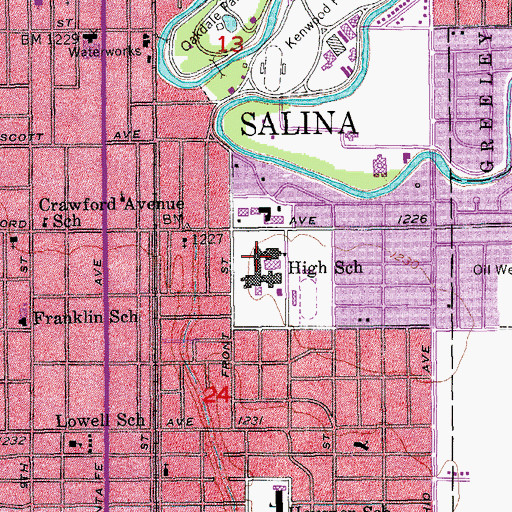 Topographic Map of Salina High Central School, KS