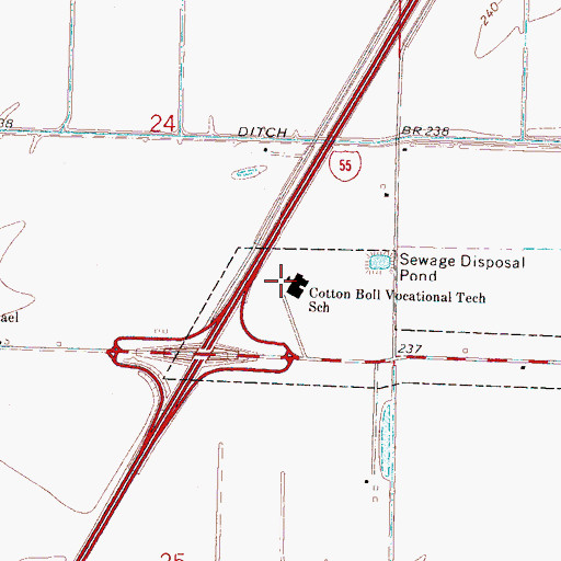 Topographic Map of Cotton Boll Vocational Tech School, AR