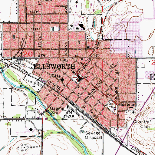Topographic Map of Ellsworth Elementary School, KS