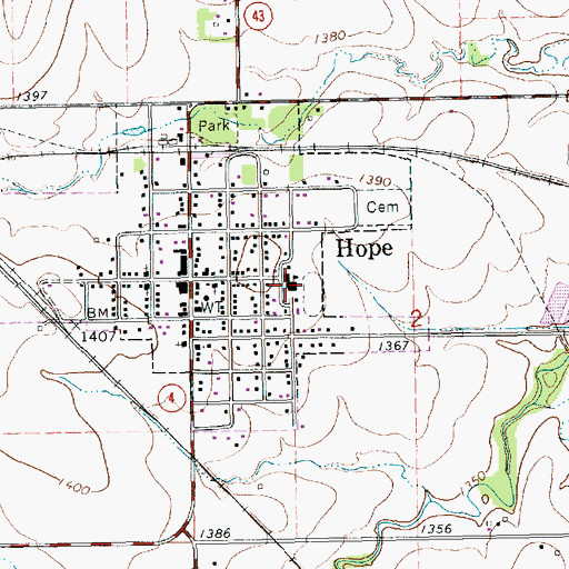 Topographic Map of Hope Elementary School, KS