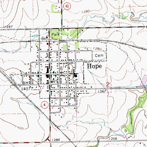 Topographic Map of Hope High School, KS