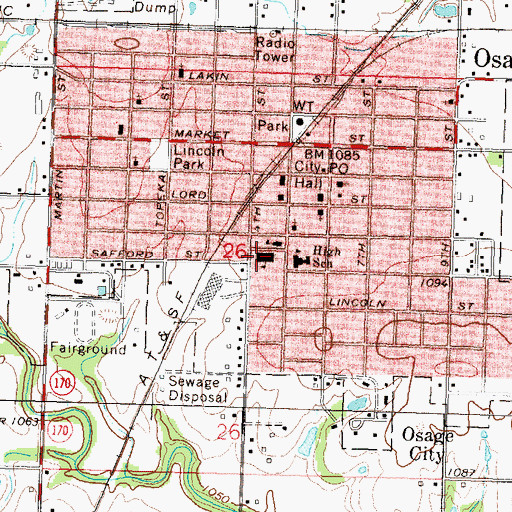Topographic Map of Osage City Elementary School, KS