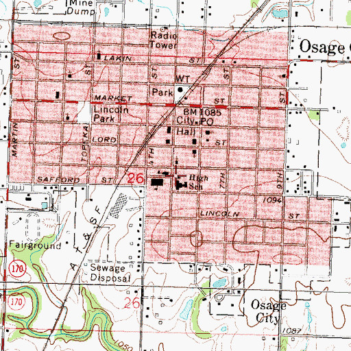Topographic Map of Osage City High School, KS