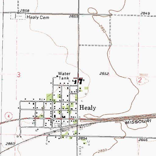 Topographic Map of Healy High School, KS
