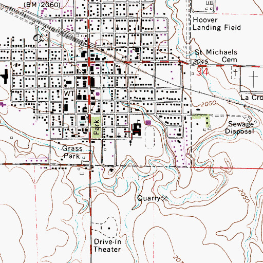 Topographic Map of Lacrosse High School, KS
