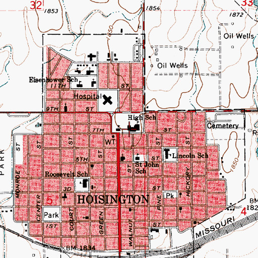 Topographic Map of Hoisington High School, KS