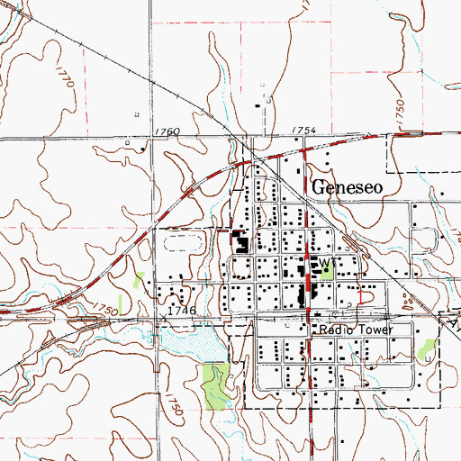 Topographic Map of Geneseo Elementary School (historical), KS