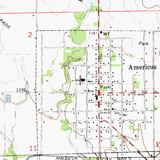 Topographic Map of Americus Elementary School / North Lyon County Junior High School, KS