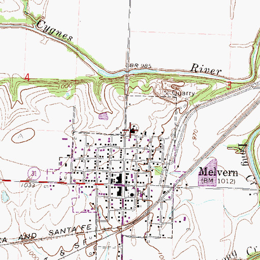 Topographic Map of Marais Des Cygnes Valley Middle School, KS
