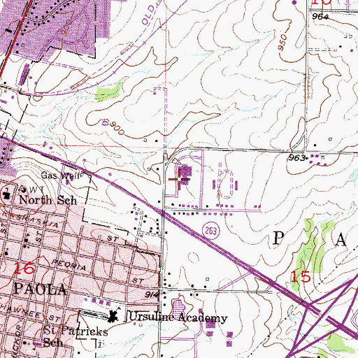 Topographic Map of Paola Middle School, KS