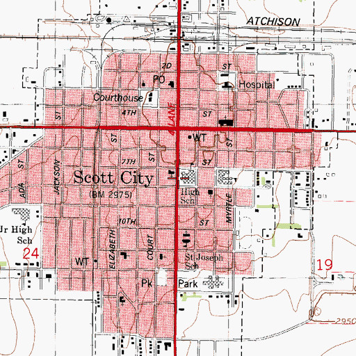 Topographic Map of Scott City High School, KS