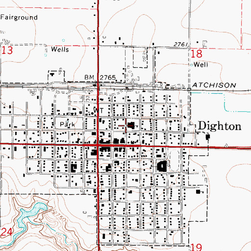 Topographic Map of Dighton Elementary School, KS