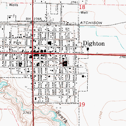 Topographic Map of Dighton Junior / Senior High School, KS