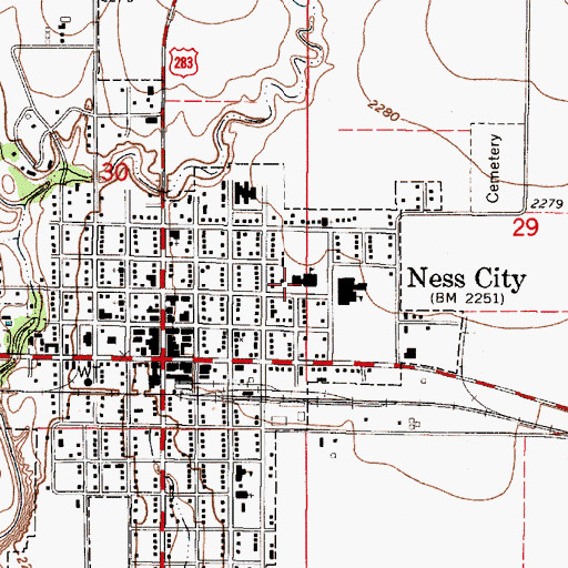 Topographic Map of Ness City Elementary School, KS