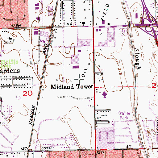 Topographic Map of Midway Baptist Church, KS