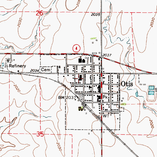Topographic Map of Otis - Bison Elementary School, KS