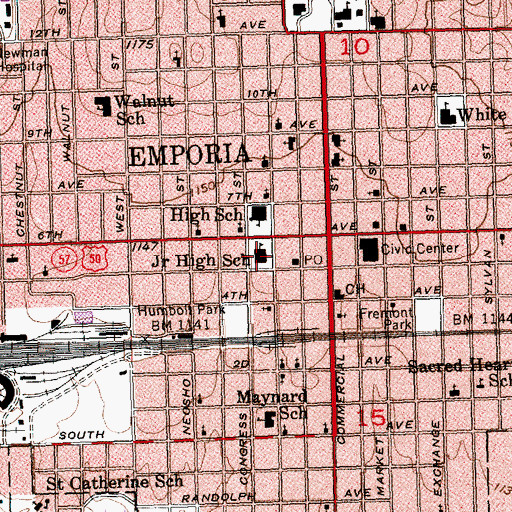 Topographic Map of Lowther South Intermediate School, KS