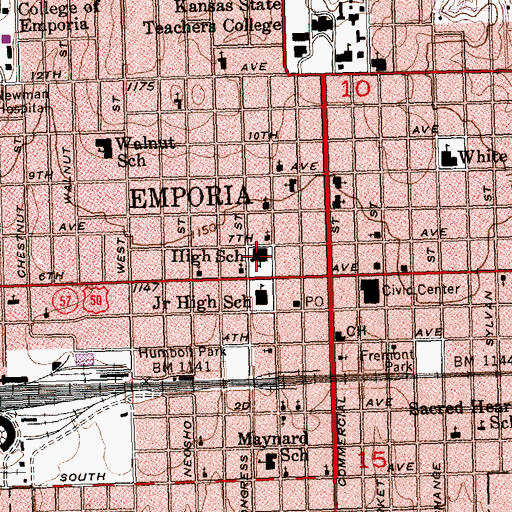 Topographic Map of Lowther North Intermediate School, KS