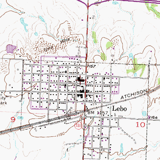 Topographic Map of Lebo Junior / Senior High School, KS