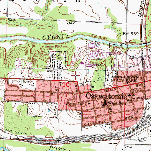 Topographic Map of Osawatomie High School, KS