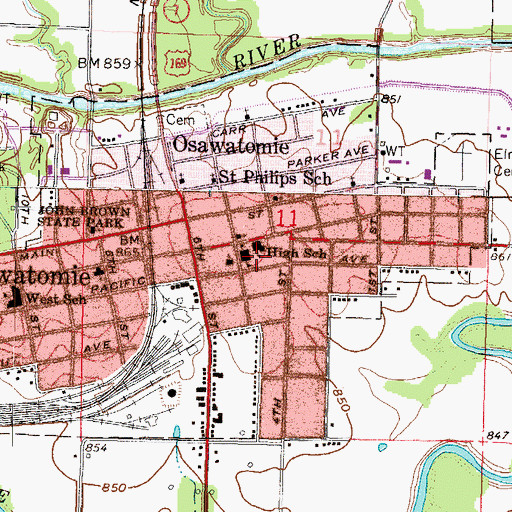 Topographic Map of Osawatomie Middle School, KS