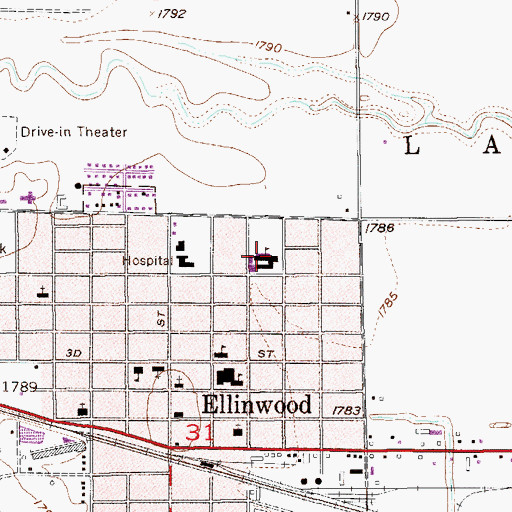 Topographic Map of Ellinwood Grade School, KS