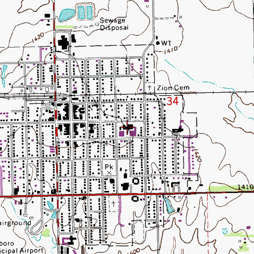 Topographic Map of Hillsboro Middle / High School, KS