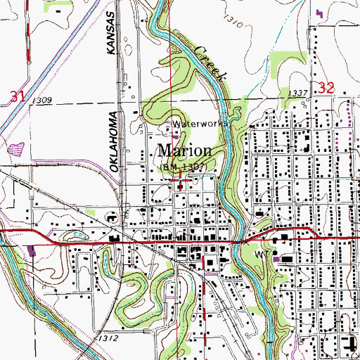 Topographic Map of Bown Corby Elementary School, KS