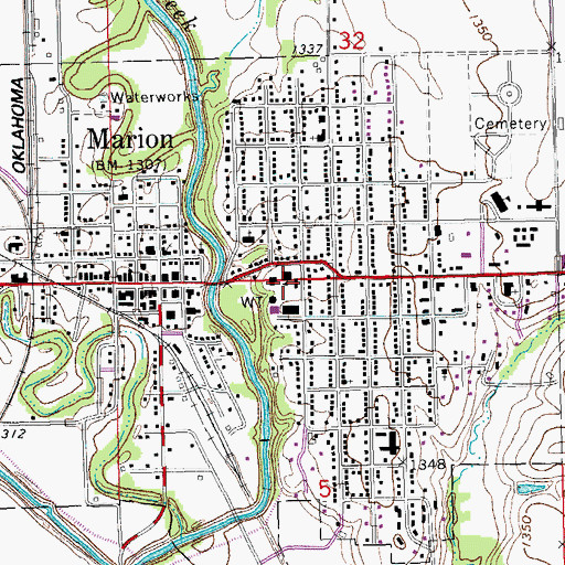 Topographic Map of Marion High School, KS