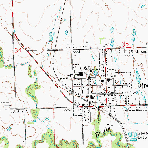 Topographic Map of Olpe Elementary School, KS