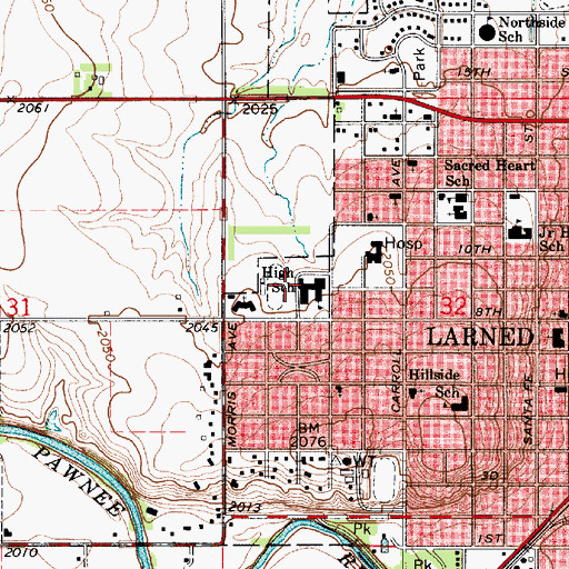 Topographic Map of Larned High School, KS