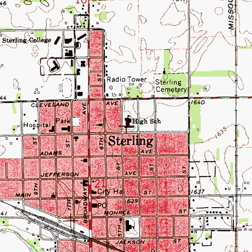 Topographic Map of Sterling High School, KS