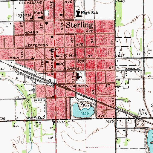 Topographic Map of Sterling Grade School, KS