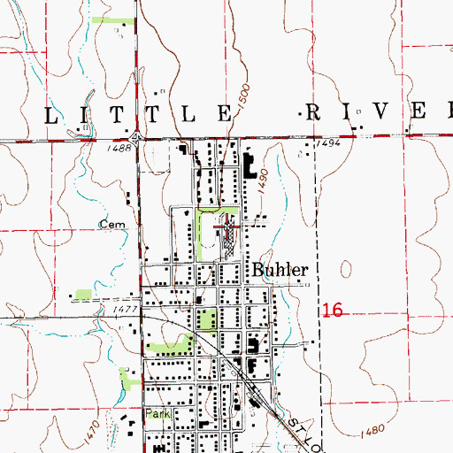 Topographic Map of Buhler High School, KS