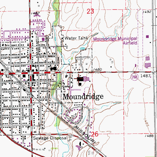 Topographic Map of Moundridge High School, KS
