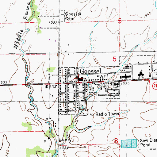 Topographic Map of Goessel Junior / Senior High School, KS