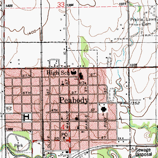 Topographic Map of Peabody - Burns Junior / Senior High School, KS