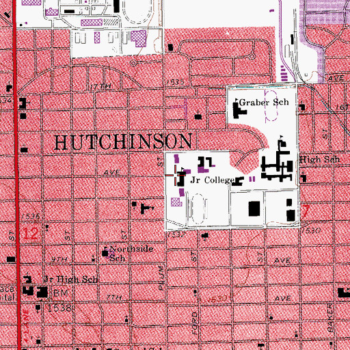 Topographic Map of Hutchinson Community College, KS