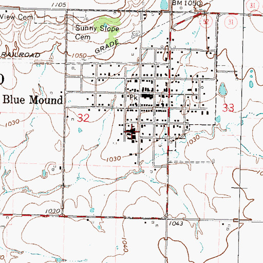 Topographic Map of Blue Mound Elementary School, KS