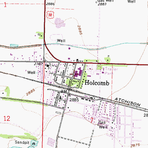 Topographic Map of Holcomb Elementary School, KS