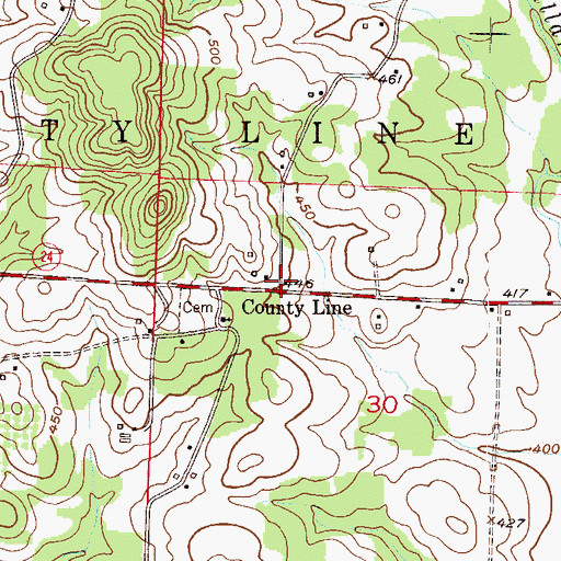Topographic Map of County Line, AR