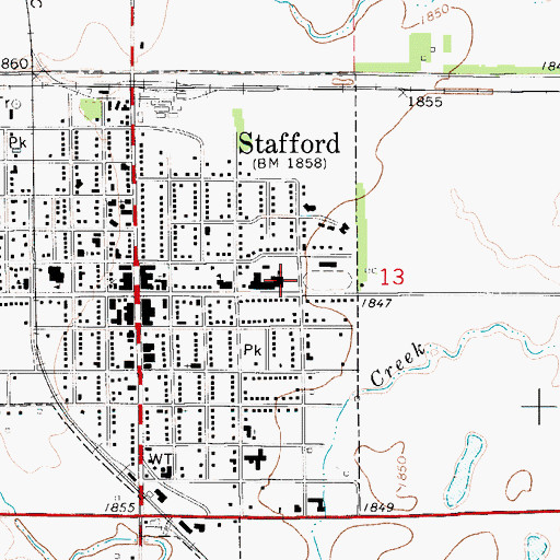 Topographic Map of Stafford Middle / High School, KS