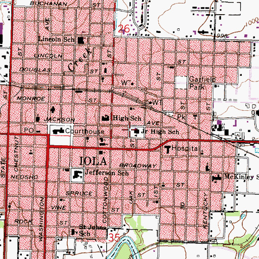 Topographic Map of Iola Middle School, KS