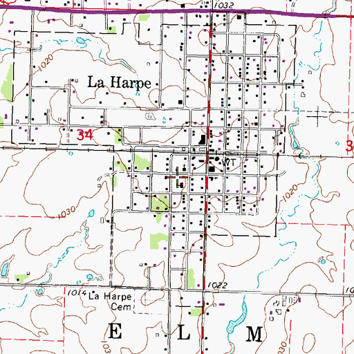Topographic Map of LaHarpe Elementary School, KS