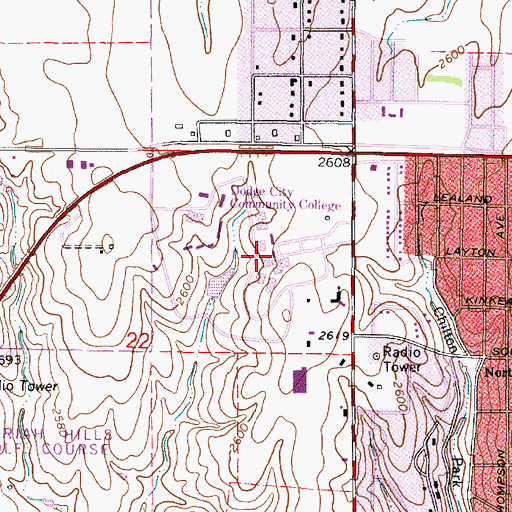 Topographic Map of Dodge City Community College, KS