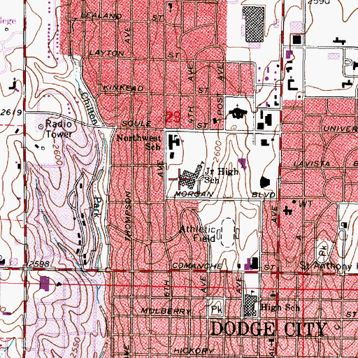 Topographic Map of Dodge City Middle School, KS
